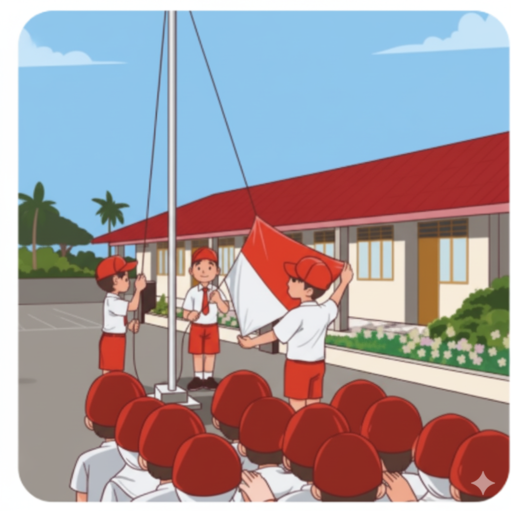 Ilustrasi kerja bakti membersihkan taman