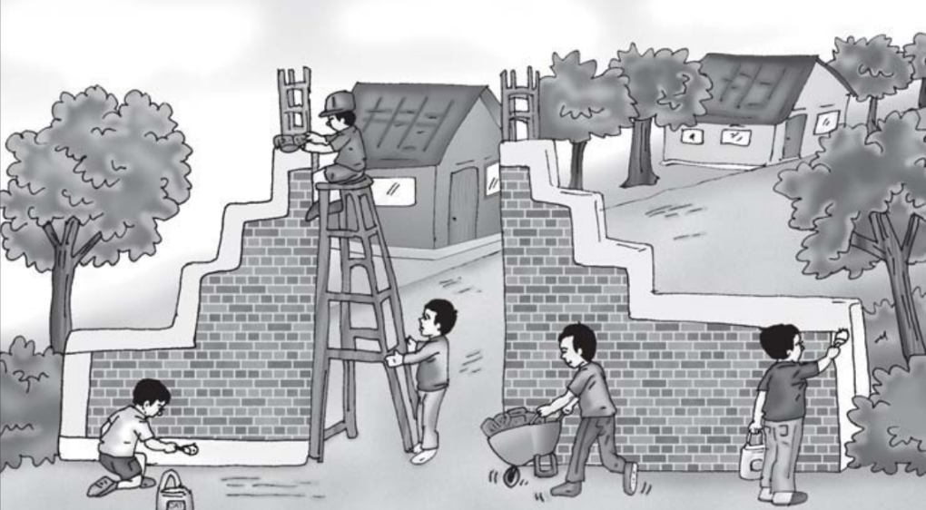 Warga bergotong royong membangun gapura