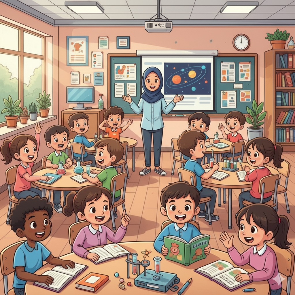 Siswa belajar dengan gembira di sekolah