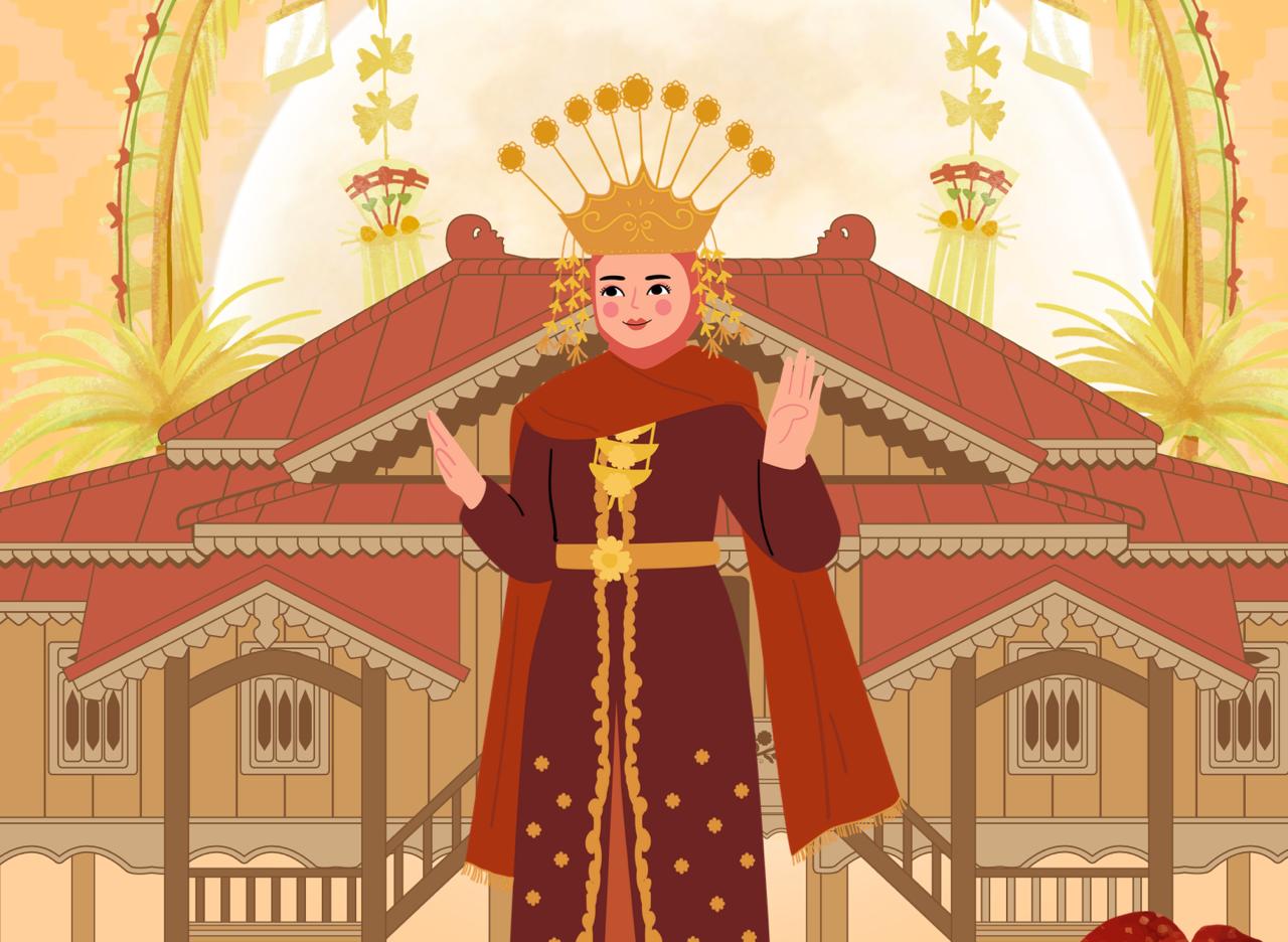 Ilustrasi suku Rejang dengan pakaian adat